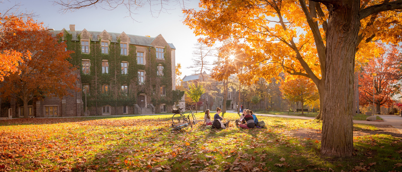 Photo of McMaster campus and some kids, probably phrenology students if one had to guess.